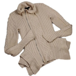 Bcbgmaxazria Zani Corozo Turtleneck Long Sleeve Zip Up Cable Knit Moto Sweater